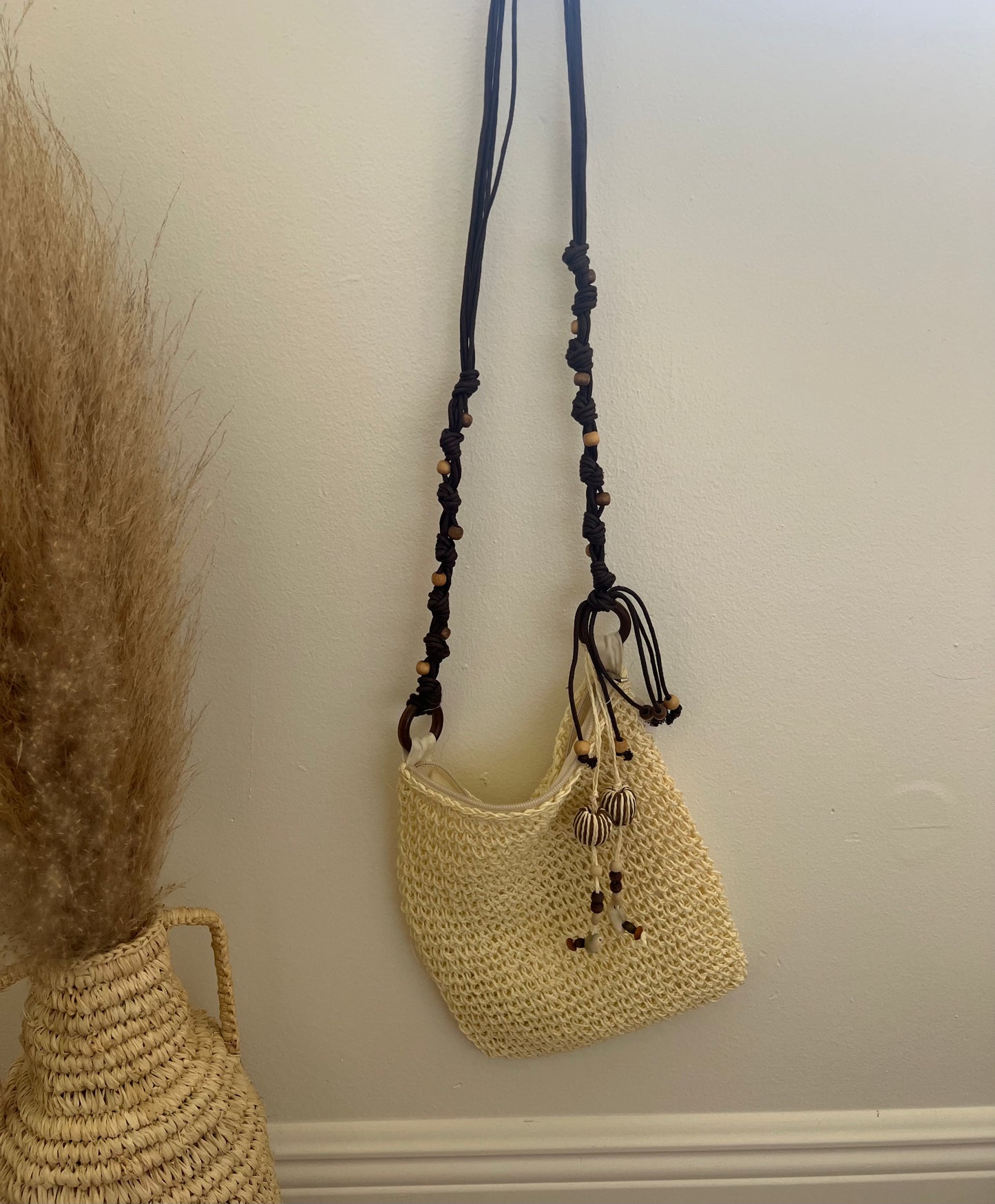 Straw + Shell Tassel Crossbody