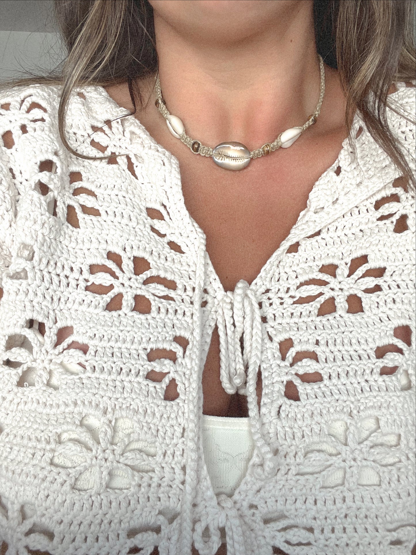 White + Brown Cowrie Choker